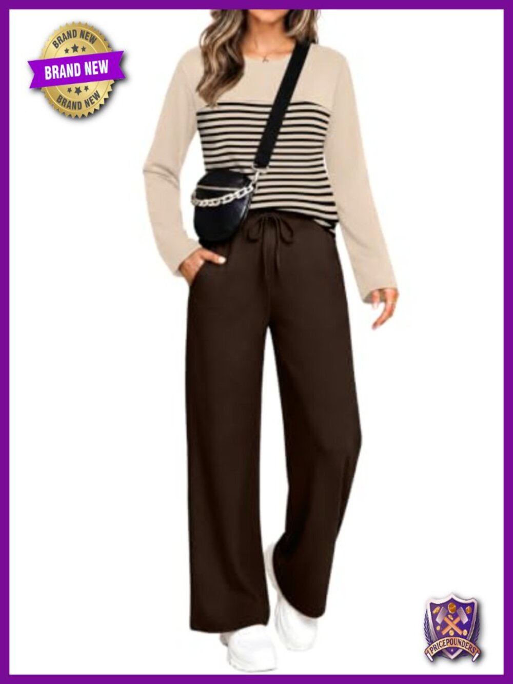 Womens 2 Piece Lounge Set Long Sleeve Top Wide Leg Drawstring Pants Casual